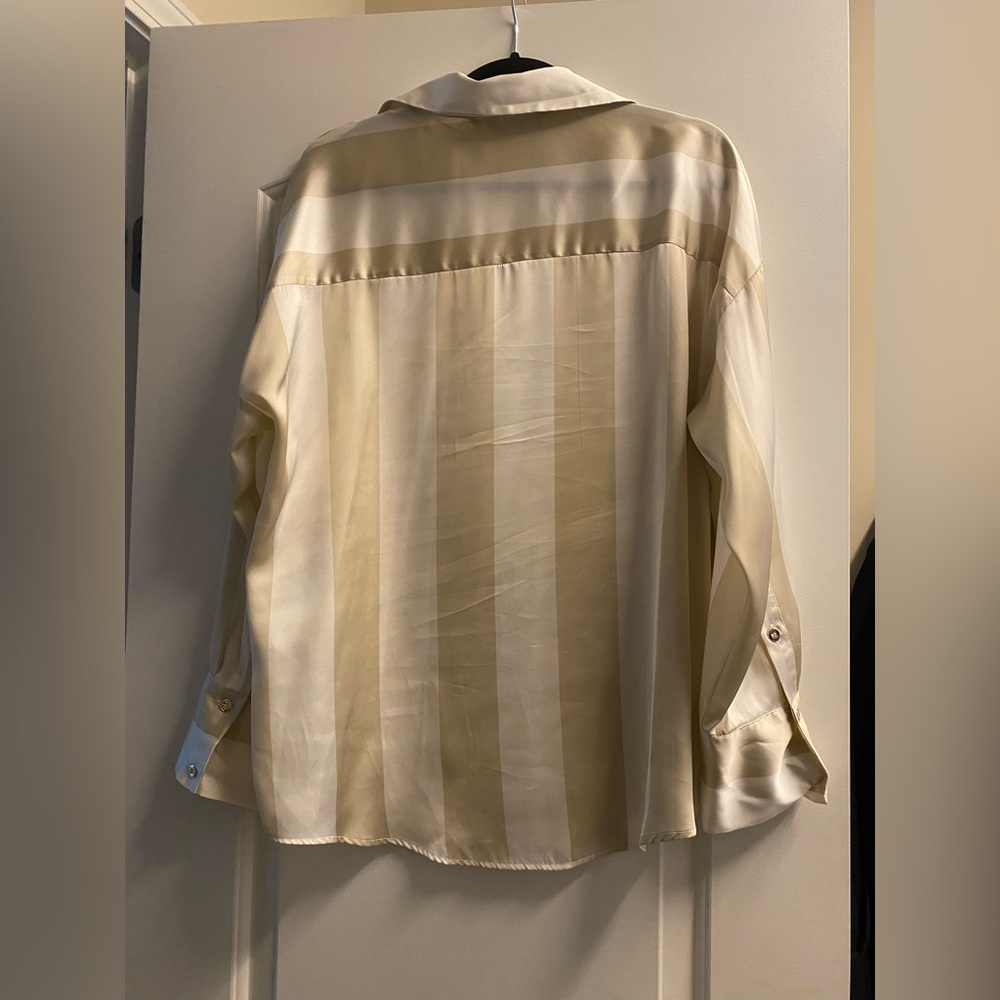 Zara Satin Effect Striped Button-Up Women's Top - Picture 3 of 7
